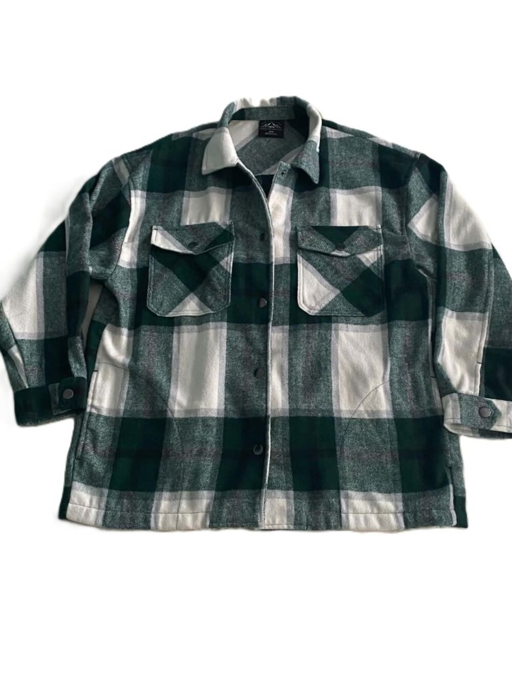 HFX Women's Shirt Jacket Medium Green Plaid Flannel Wool Blend Snap Shacket